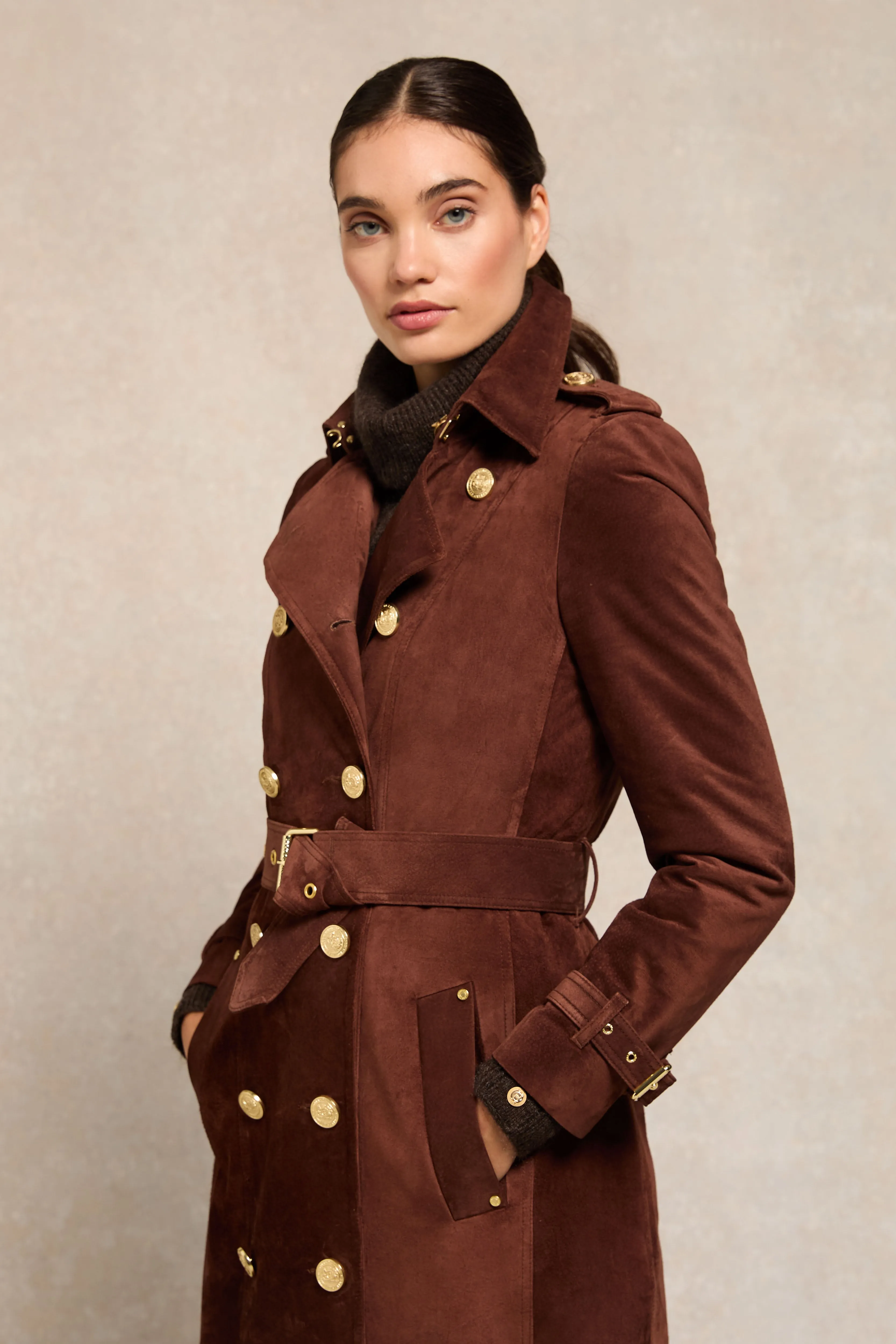 Full Length Marlborough Trench Coat (Chocolate Suede)