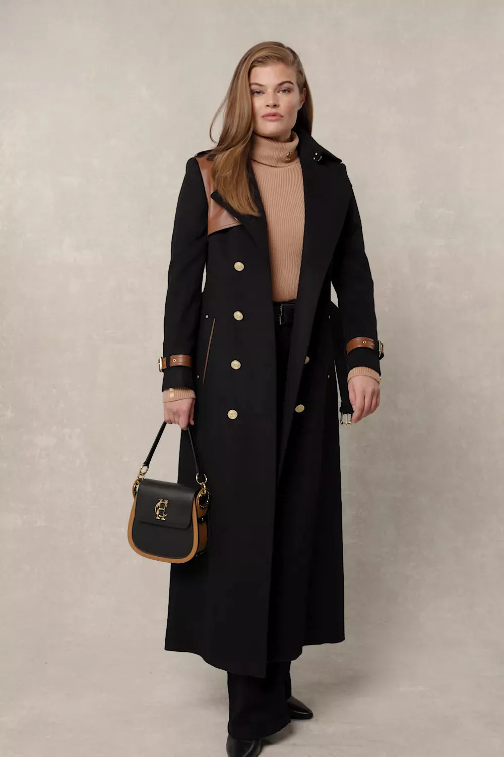 Full Length Marlborough Trench Coat (Soft Black Tan)