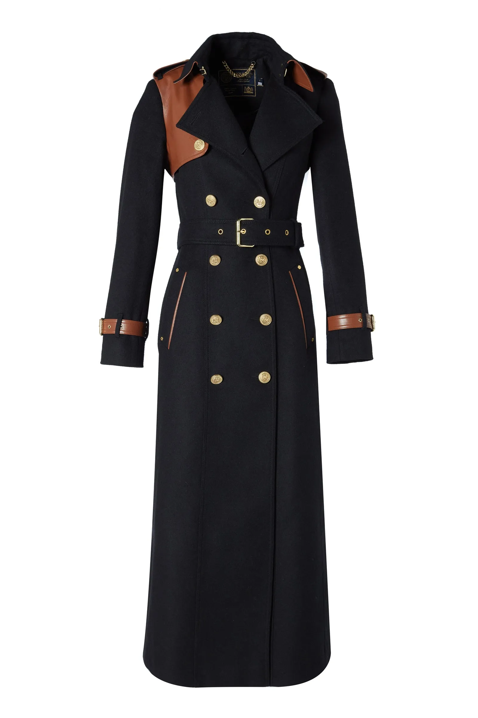 Full Length Marlborough Trench Coat (Soft Black Tan)