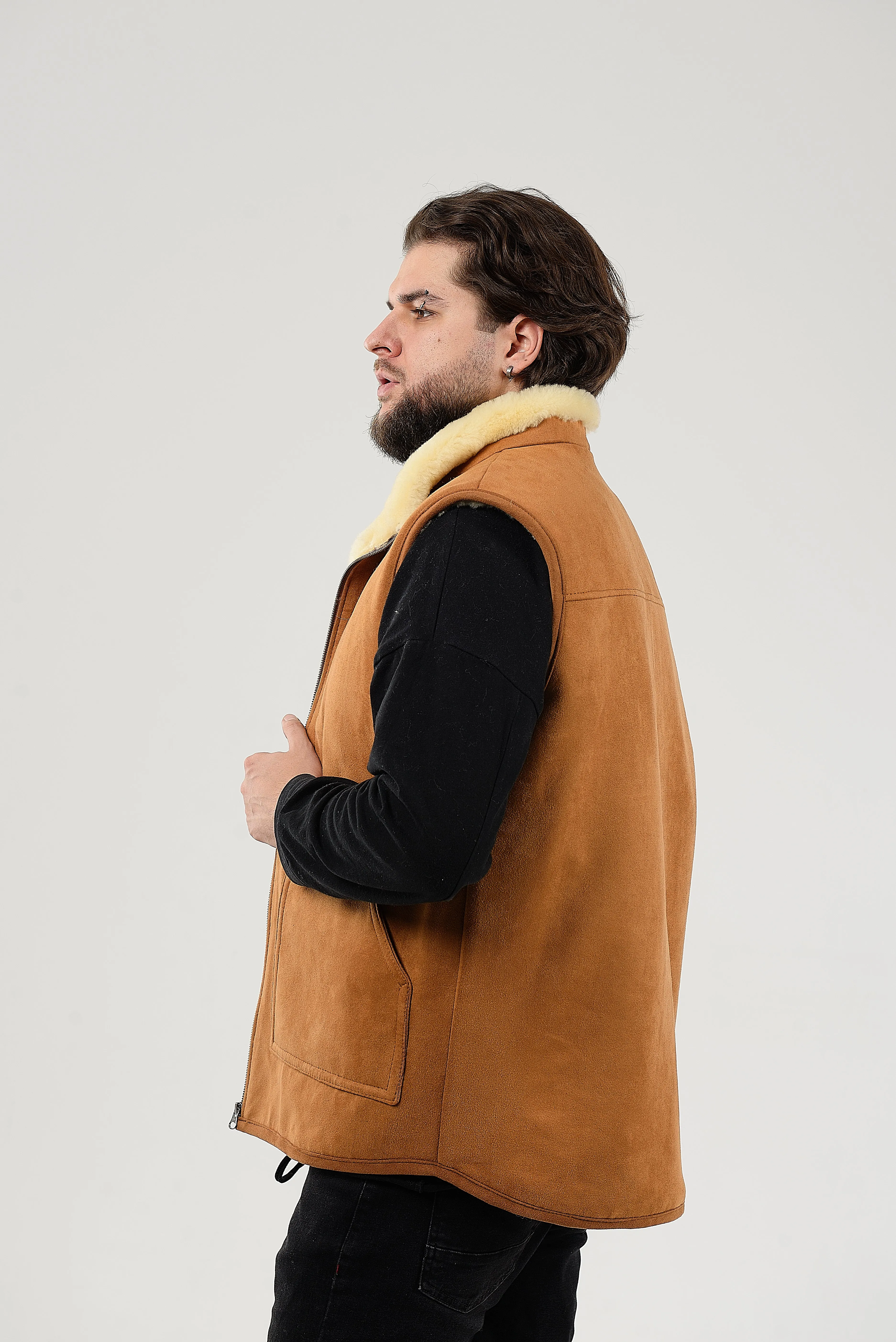 Ginger Sheepskin Vest with Patch Pocket Medical Sheepskin Hypoallergenic