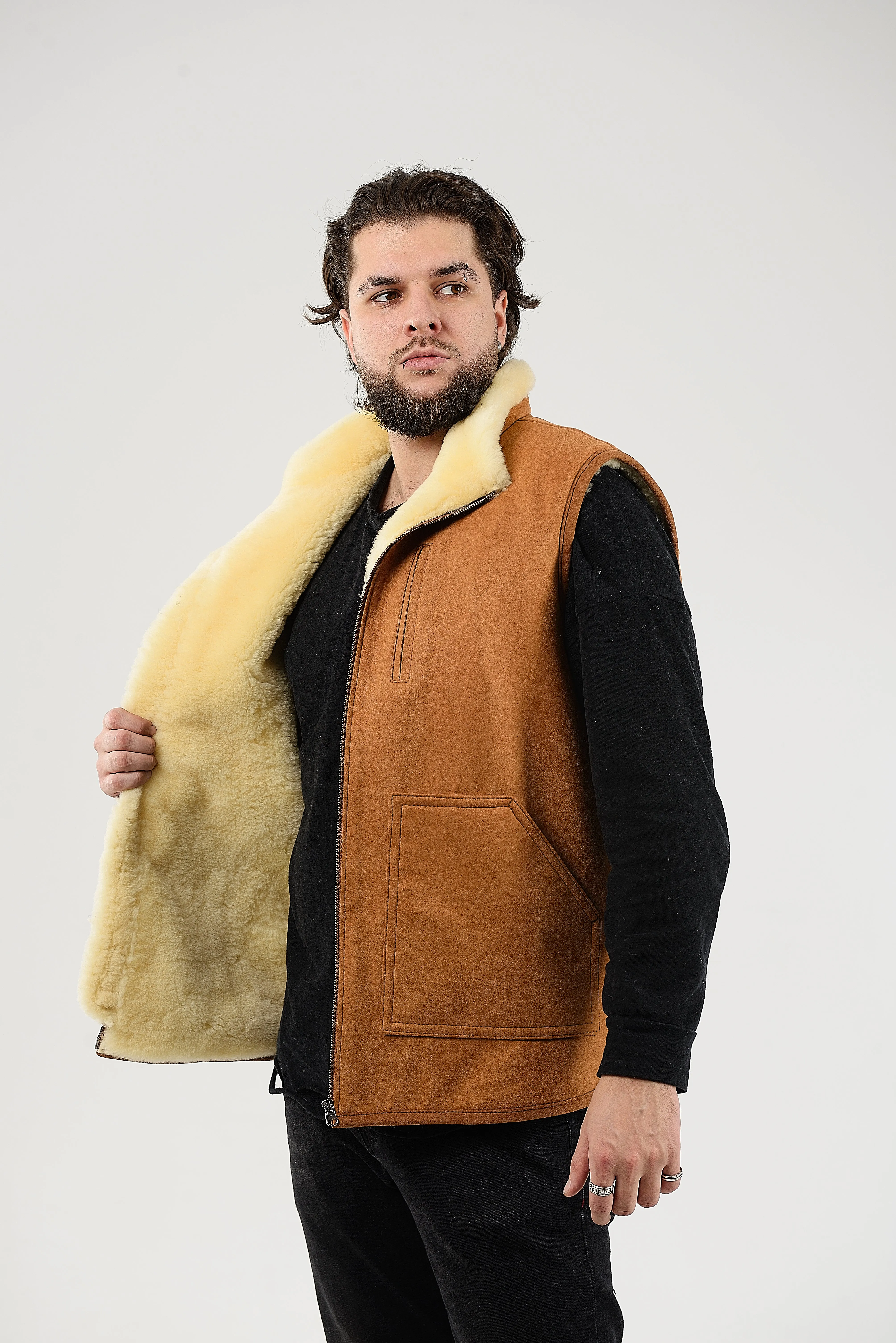 Ginger Sheepskin Vest with Patch Pocket Medical Sheepskin Hypoallergenic