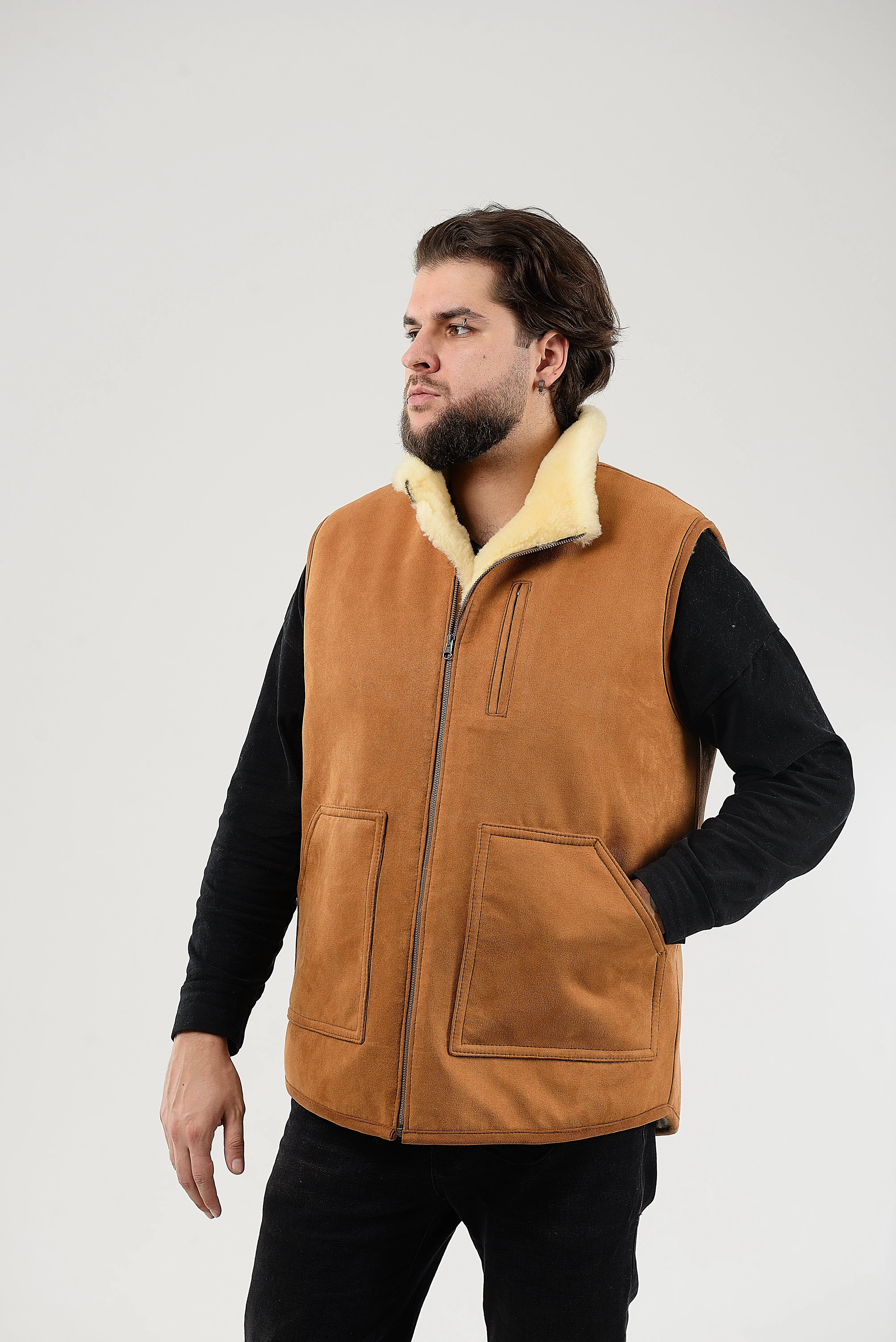 Ginger Sheepskin Vest with Patch Pocket Medical Sheepskin Hypoallergenic