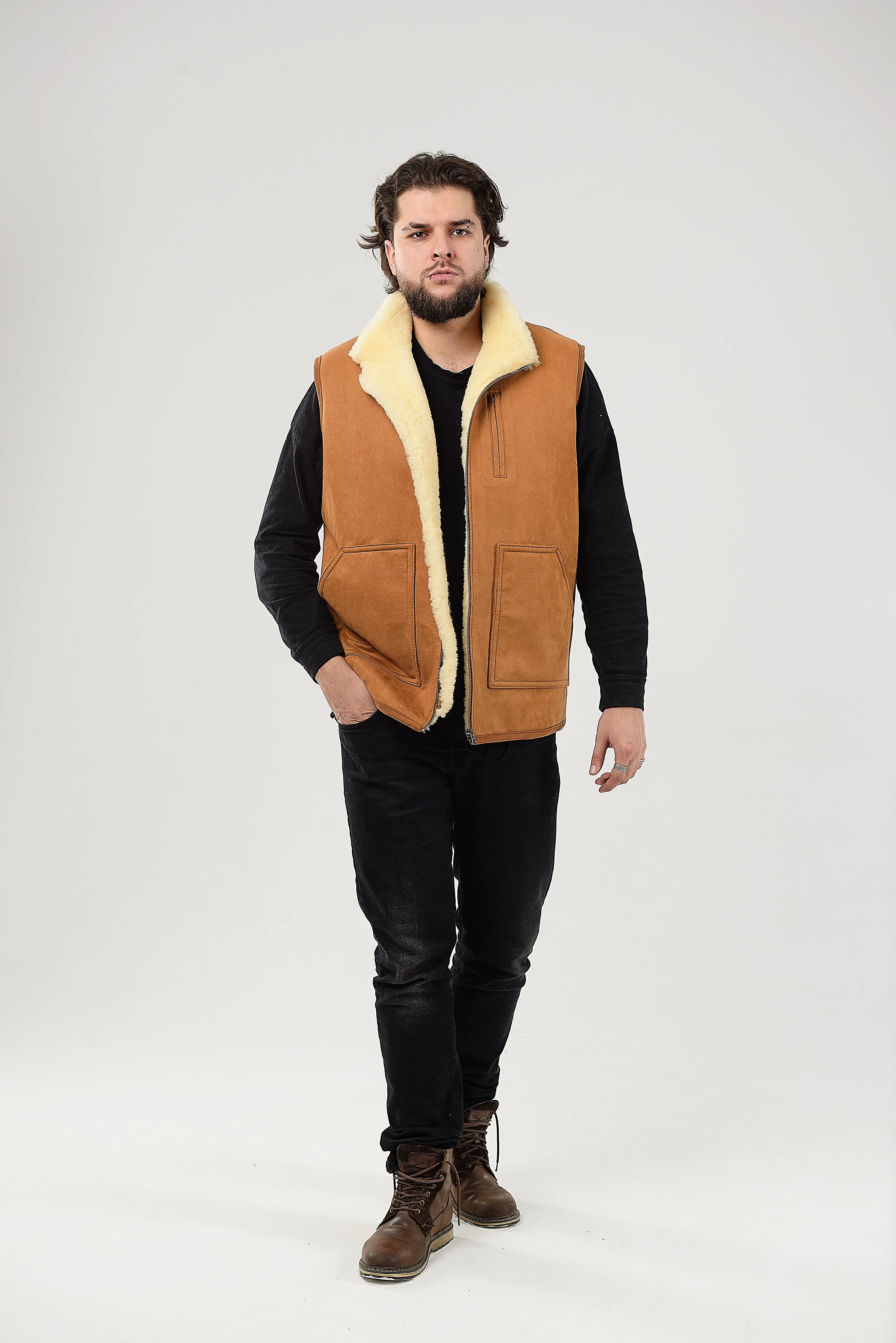 Ginger Sheepskin Vest with Patch Pocket Medical Sheepskin Hypoallergenic