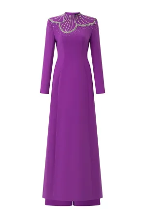 Gracen Sheath High Neck Velvet Satin Floor Length Ao Dai