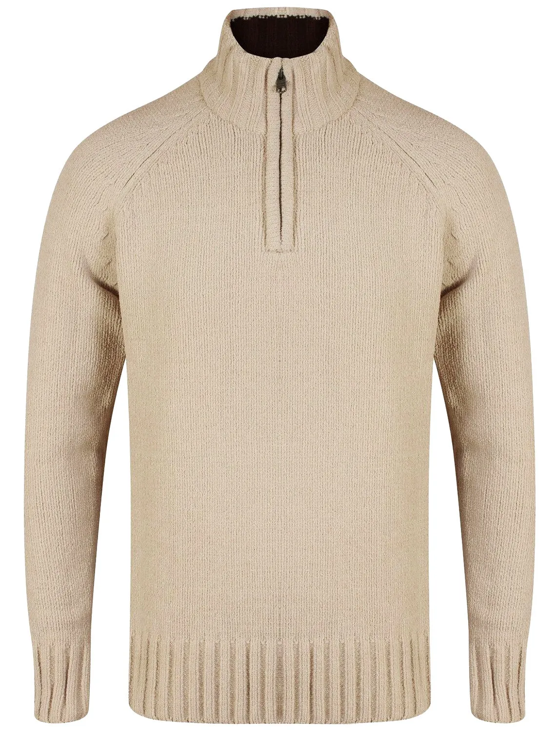 Haggs Zip Neck Chenille Pullover Jumper in Stone - Kensington Eastside