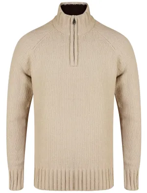 Haggs Zip Neck Chenille Pullover Jumper in Stone - Kensington Eastside