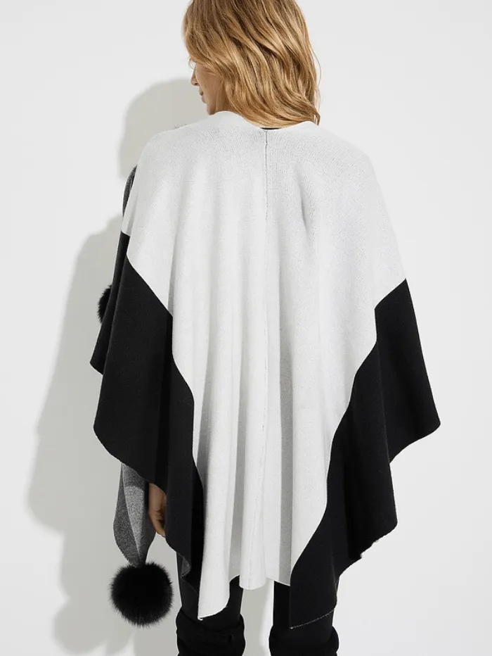 Joseph Ribkoff Two Tone Poncho With Faux Fur Detail 223966 110