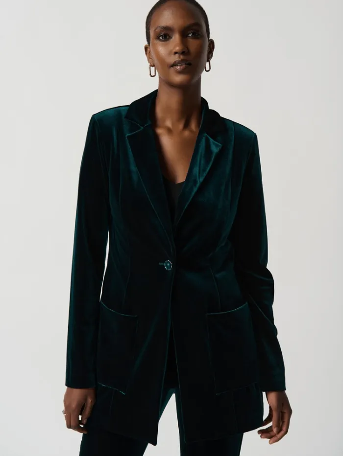 Joseph Ribkoff Velvet Blazer With Notch Collar In Dark Green 234288 Col 7729