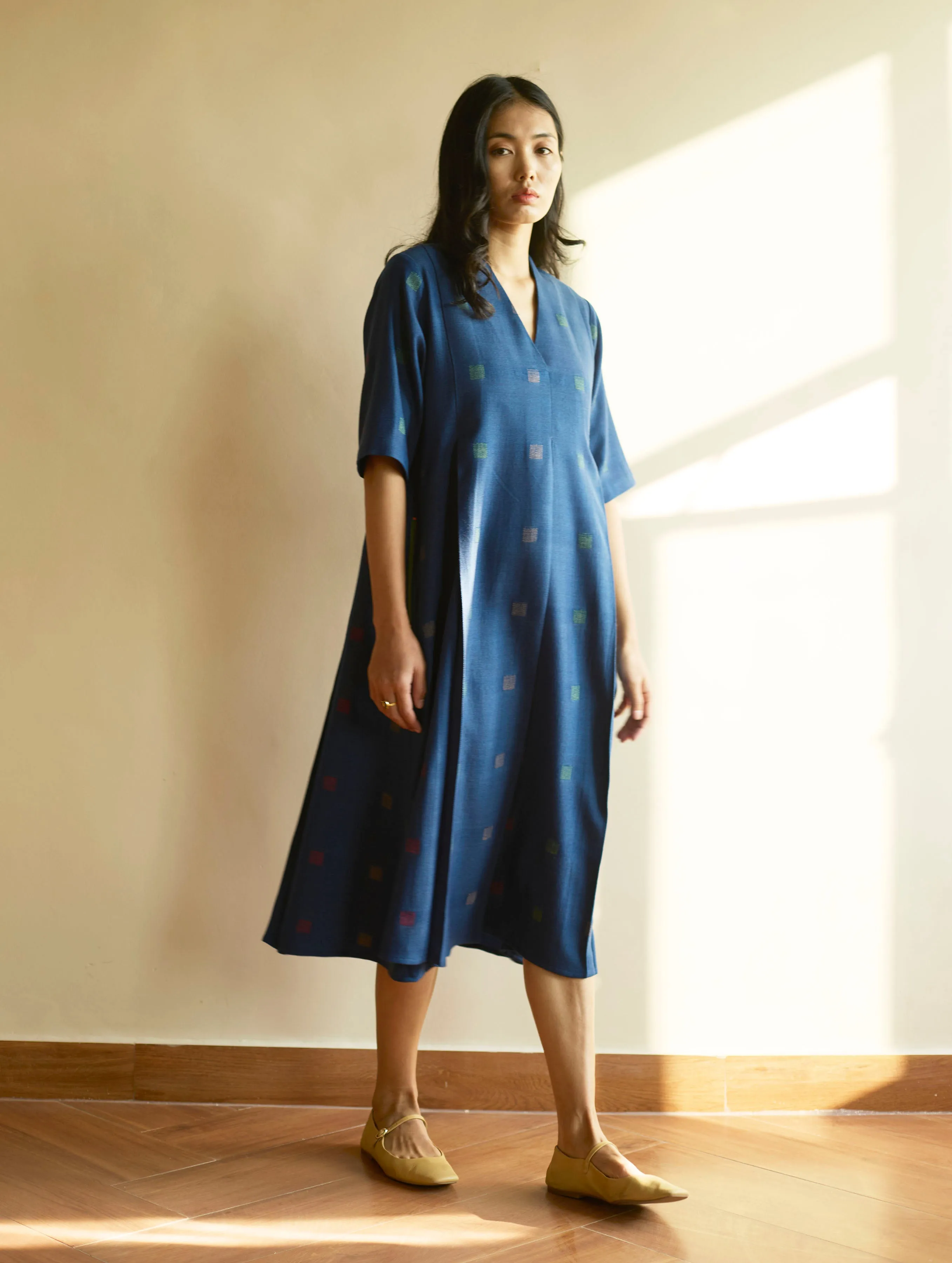 Kayan Jamdani Wool Dress with Jacket - Navy