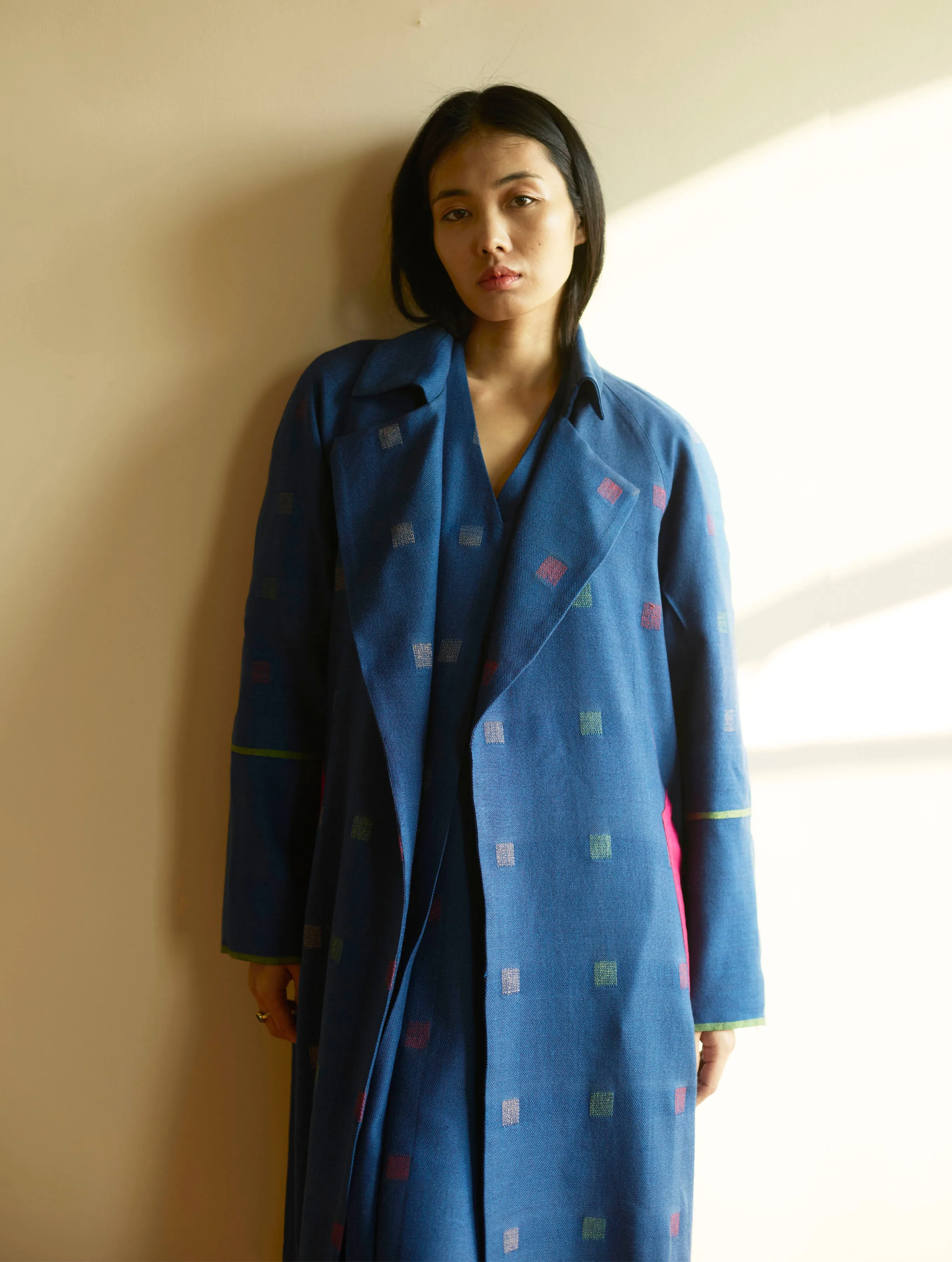 Kayan Jamdani Wool Dress with Jacket - Navy