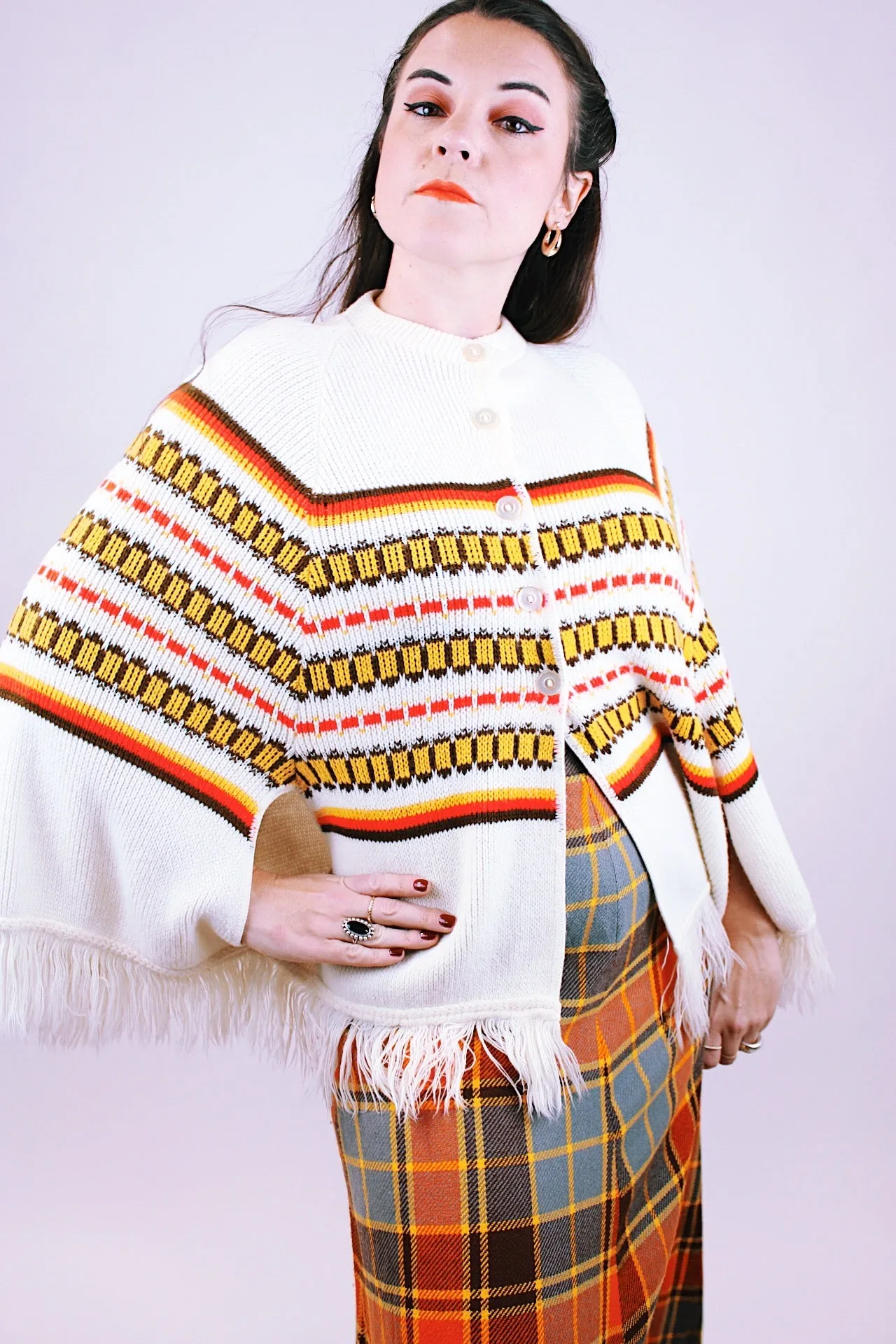 Knitted Fringed Poncho