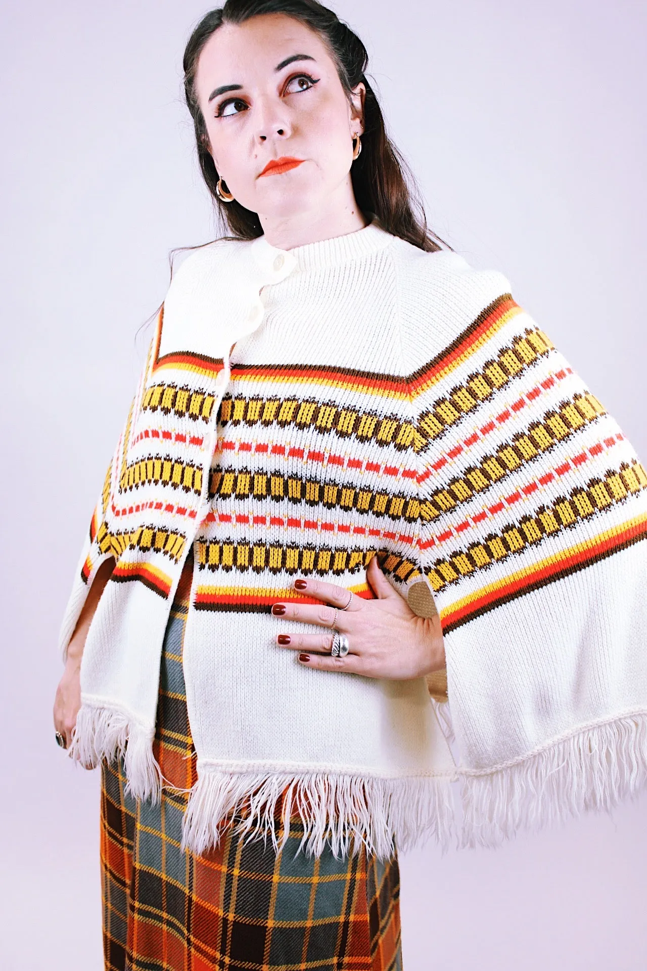 Knitted Fringed Poncho