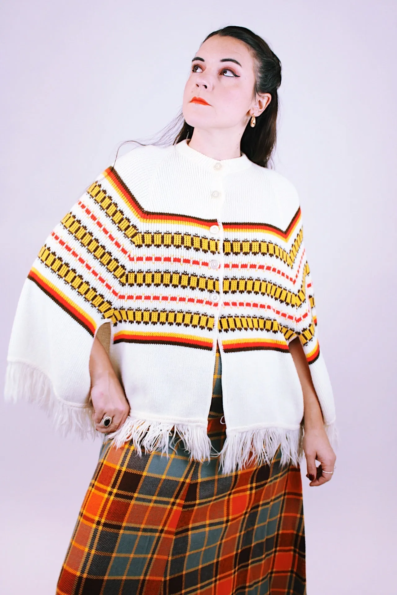 Knitted Fringed Poncho