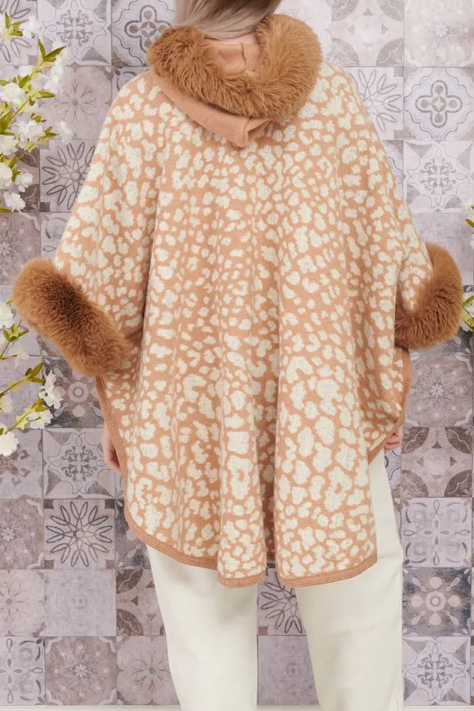 Leopard Print Faux Fur Poncho