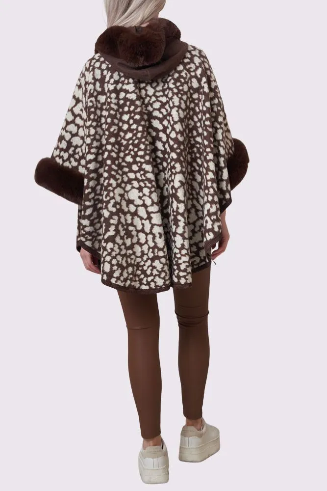 Leopard Print Faux Fur Poncho