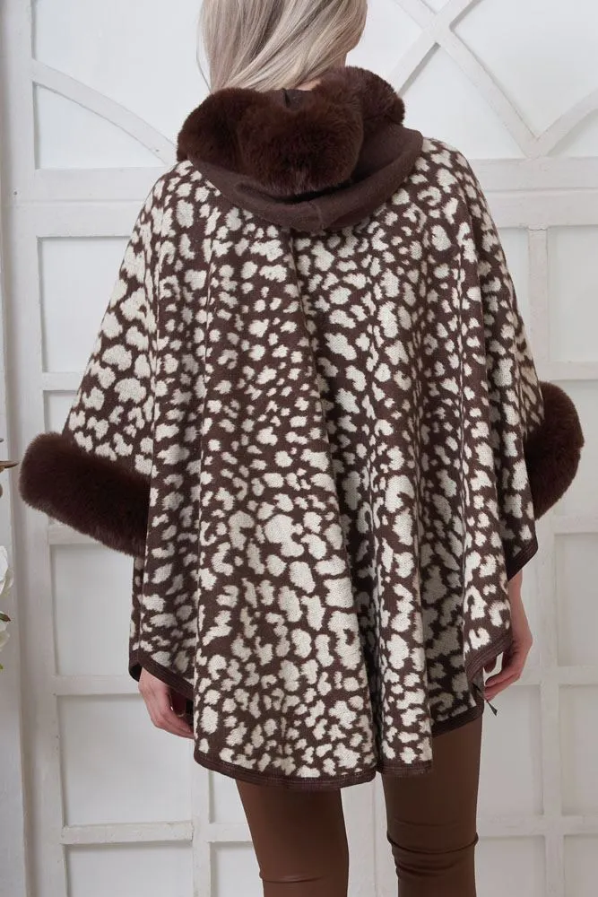 Leopard Print Faux Fur Poncho