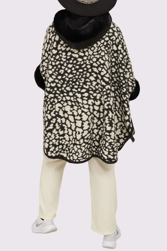 Leopard Print Faux Fur Poncho