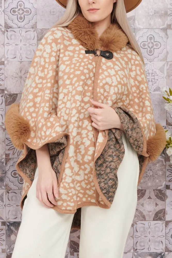 Leopard Print Faux Fur Poncho