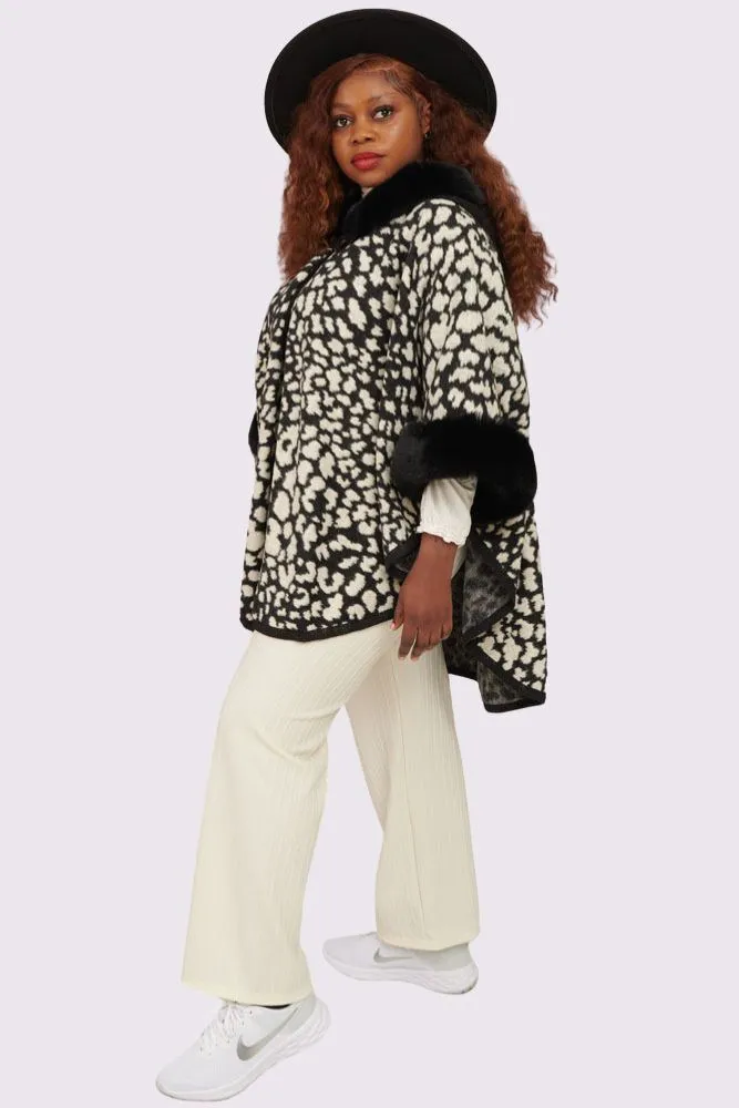 Leopard Print Faux Fur Poncho