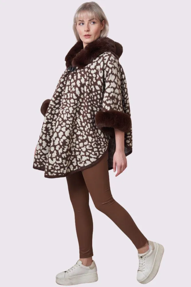 Leopard Print Faux Fur Poncho