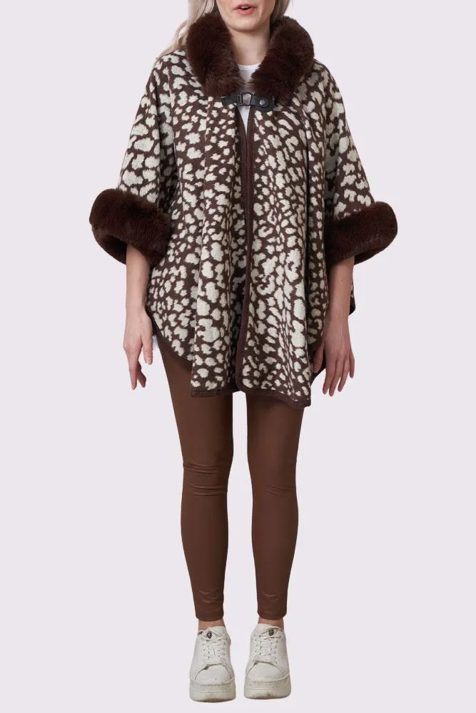 Leopard Print Faux Fur Poncho