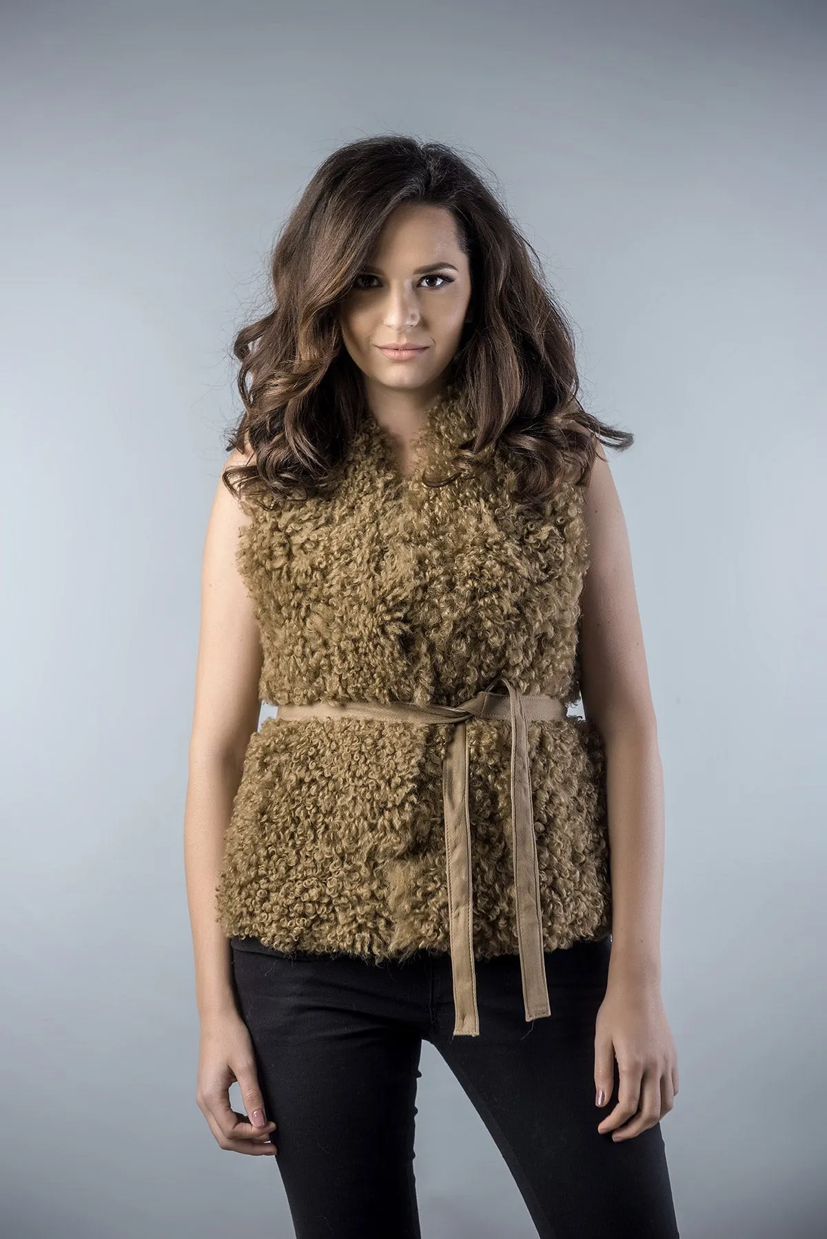 Light Brown Genuine Merino Shearling Vest