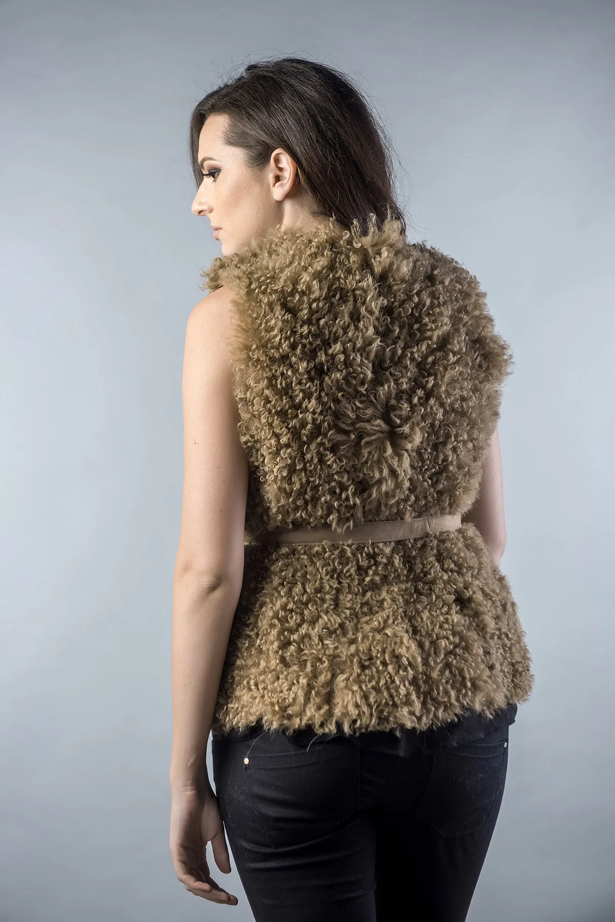 Light Brown Genuine Merino Shearling Vest