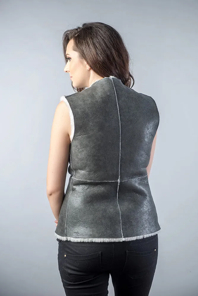 Light Gray Reversible Natural Nappa Sheepskin Fur Vest