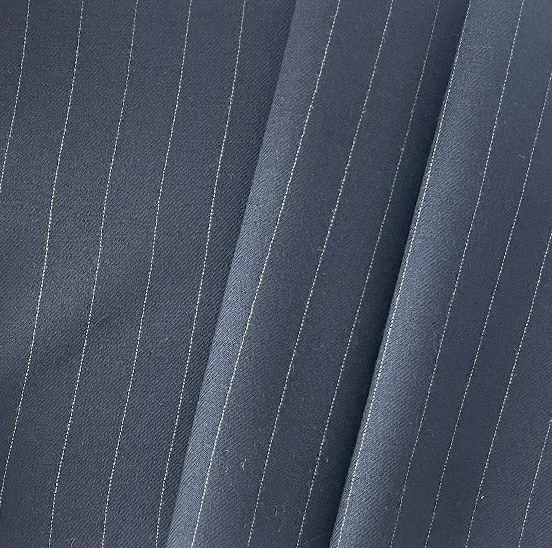 Lighter Weight Deep Navy Pinstriped Wool Twill (Made in USA)