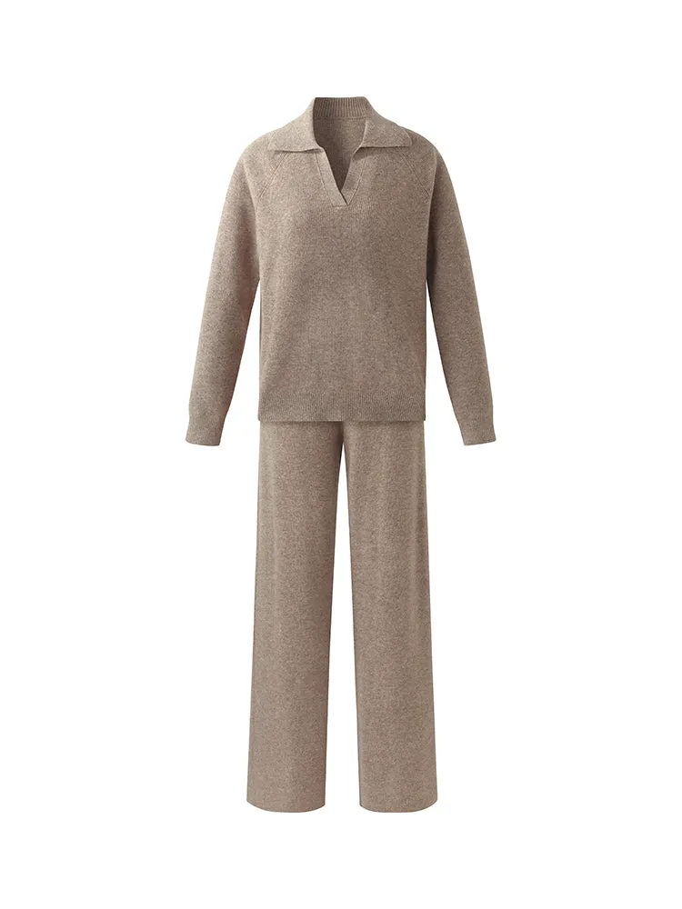 Machine Washable Wool Knit Top And Pants Two-Piece Set