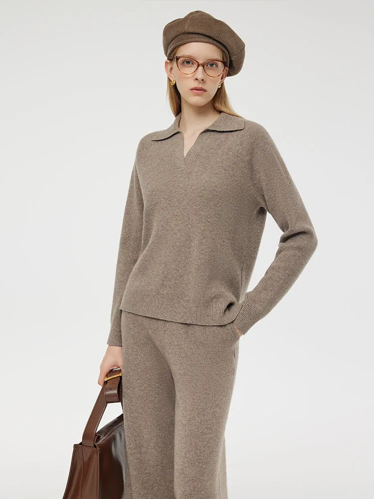 Machine Washable Wool Knit Top And Pants Two-Piece Set