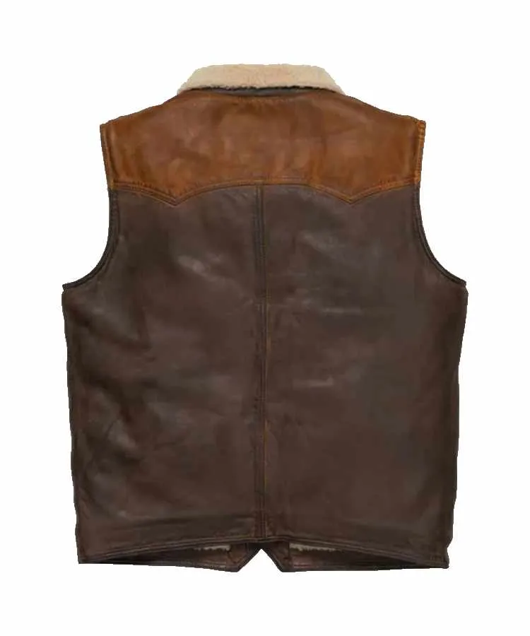 Mens Brown Shearling Fur Sheepskin Leather Vest