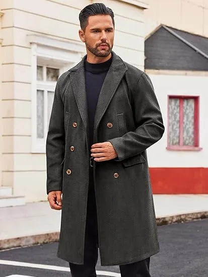 Men's Business Trench Wool Pea Navy Coat