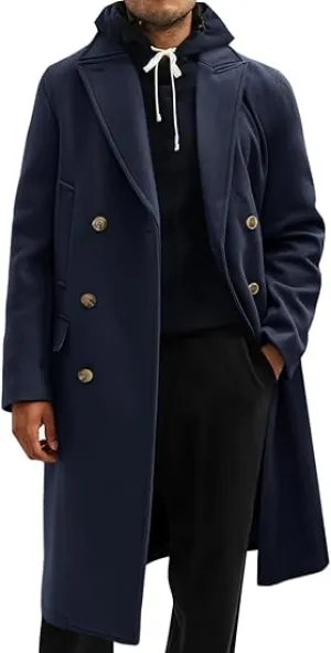 Men's Business Trench Wool Pea Navy Coat