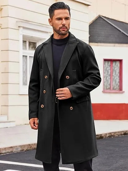 Men's Business Trench Wool Pea Navy Coat