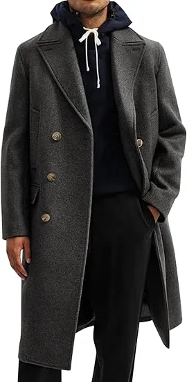 Men's Business Trench Wool Pea Navy Coat