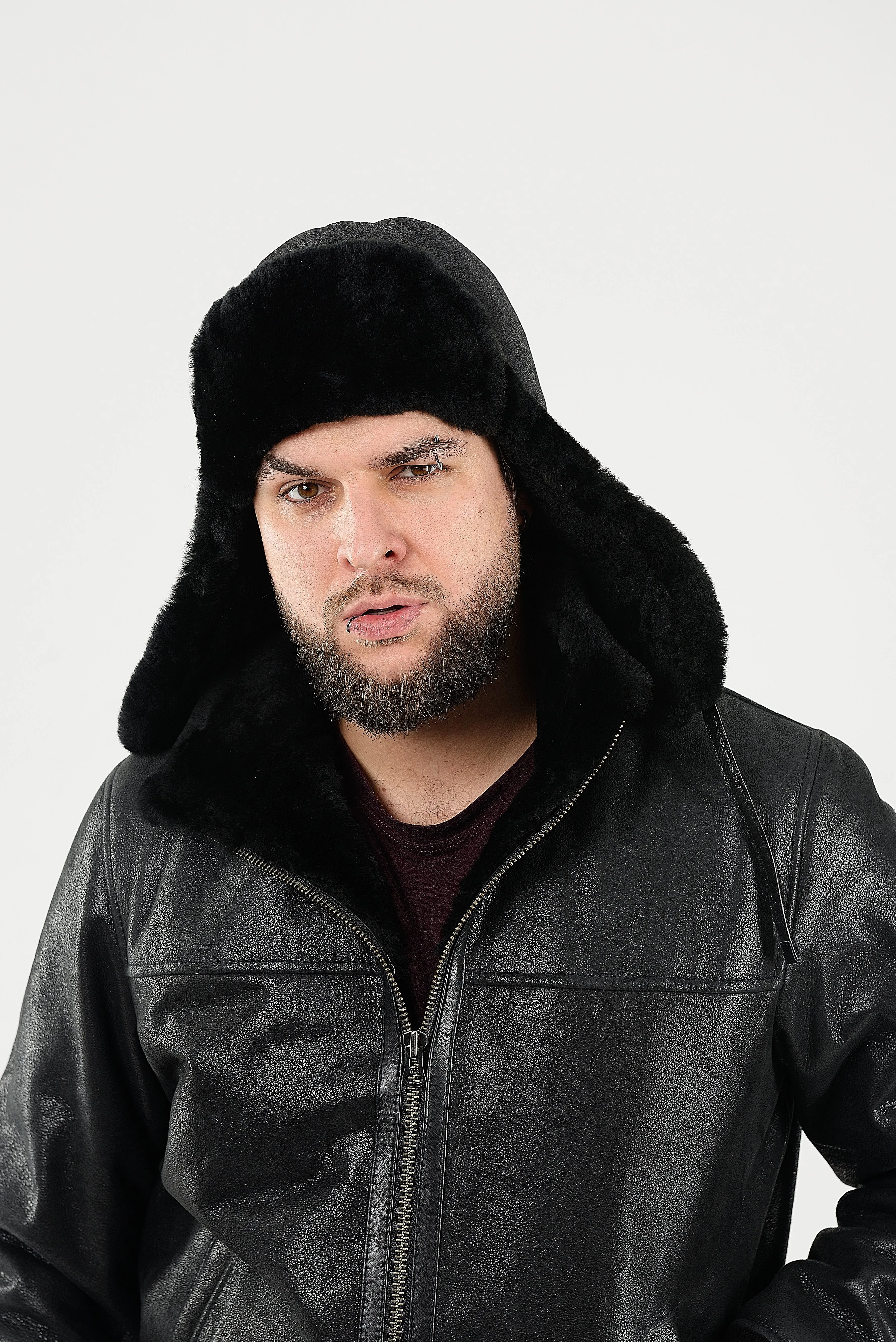 Men's Sheepskin "Aviator" Hat in Black color