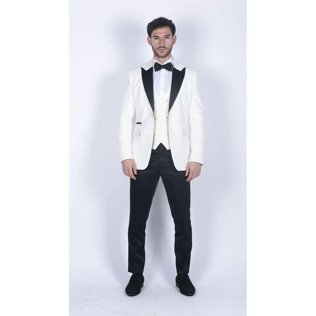 Mens Soft Velvet Ivory Cream 1 Button Dinner Jacket Tuxedo Blazer Smart Casual Fit