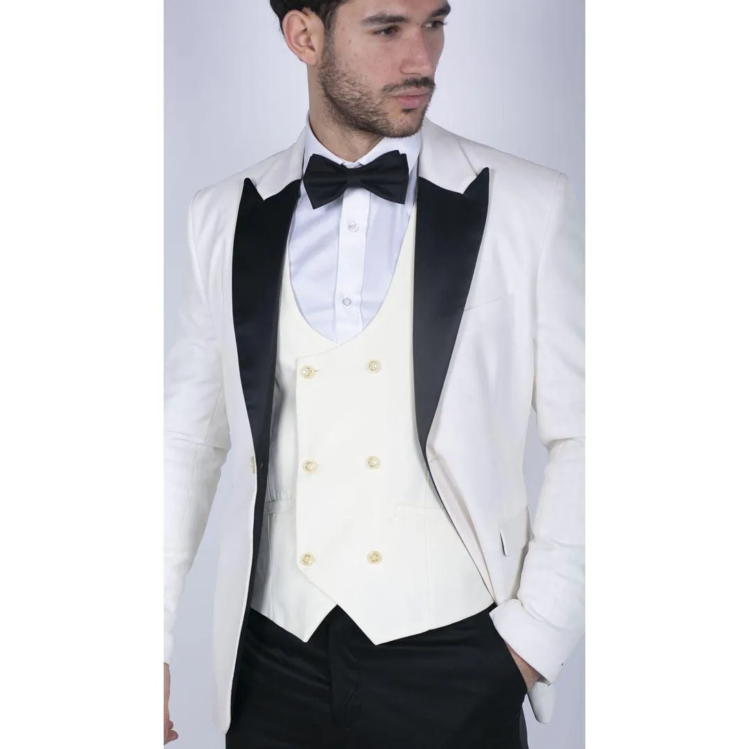 Mens Soft Velvet Ivory Cream 1 Button Dinner Jacket Tuxedo Blazer Smart Casual Fit