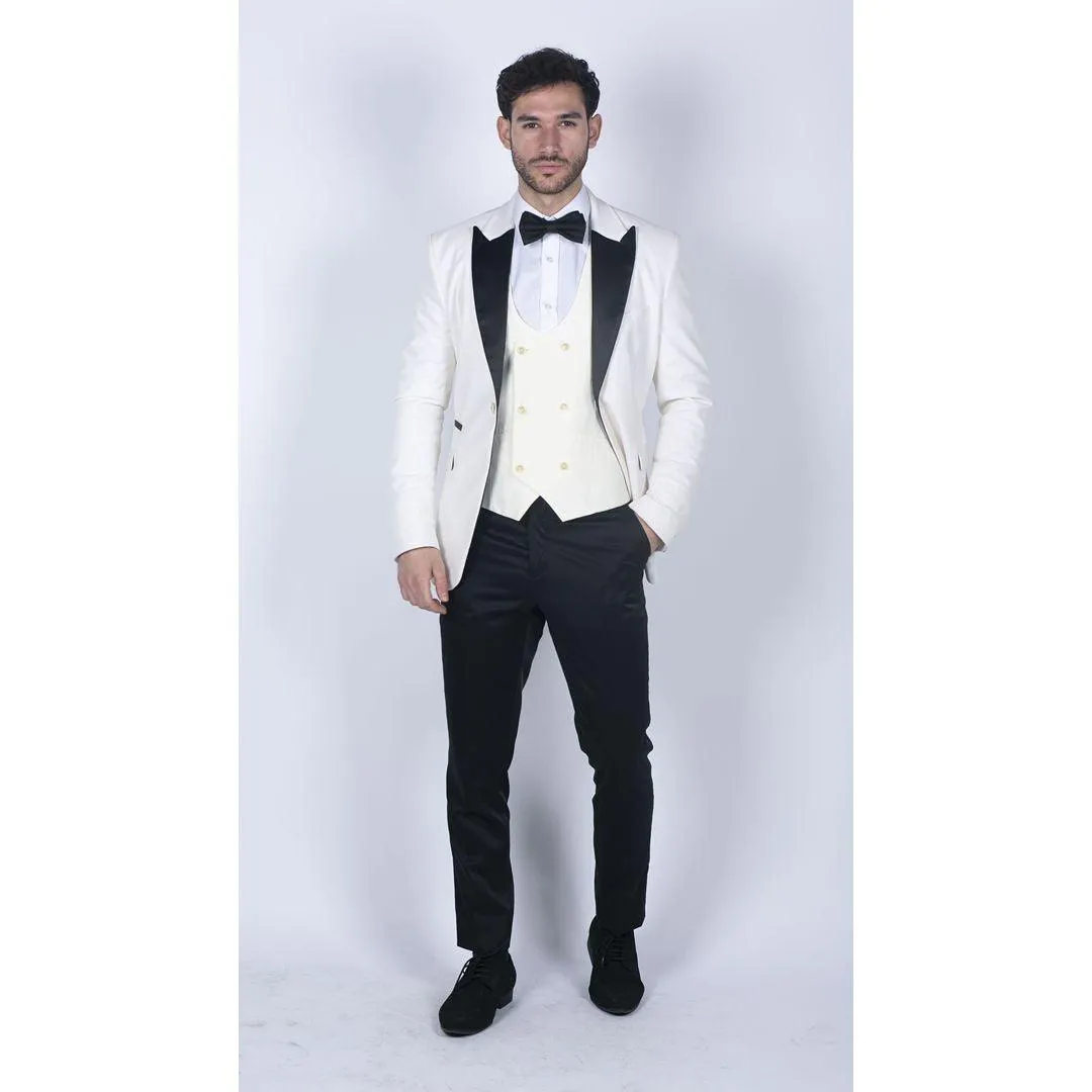 Mens Soft Velvet Ivory Cream 1 Button Dinner Jacket Tuxedo Blazer Smart Casual Fit