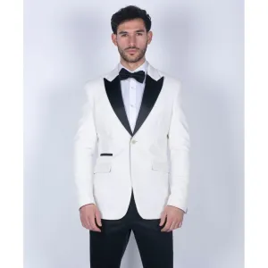 Mens Soft Velvet Ivory Cream 1 Button Dinner Jacket Tuxedo Blazer Smart Casual Fit