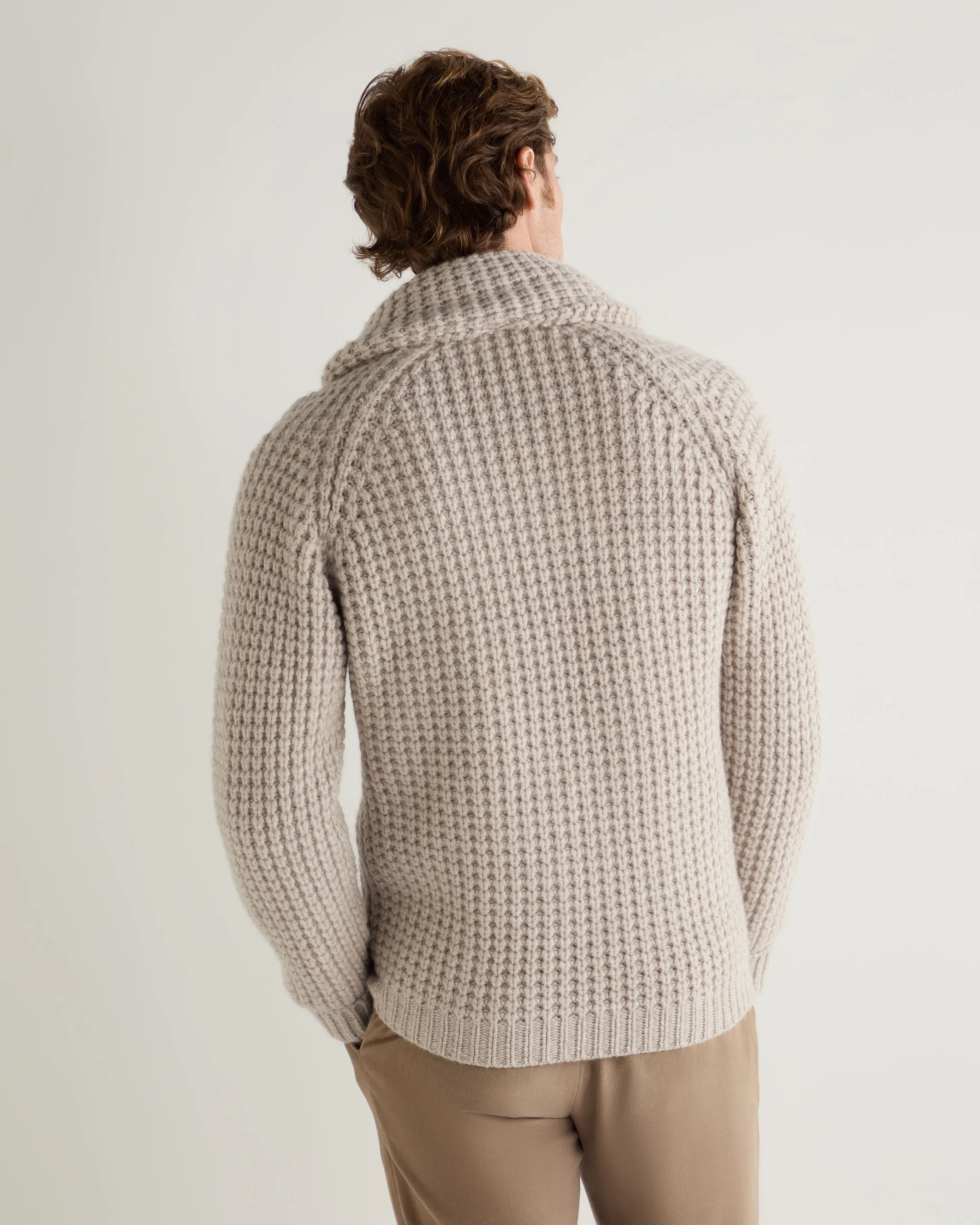 Men's Textured Kensington Cashmere Cardigan Sand Brown