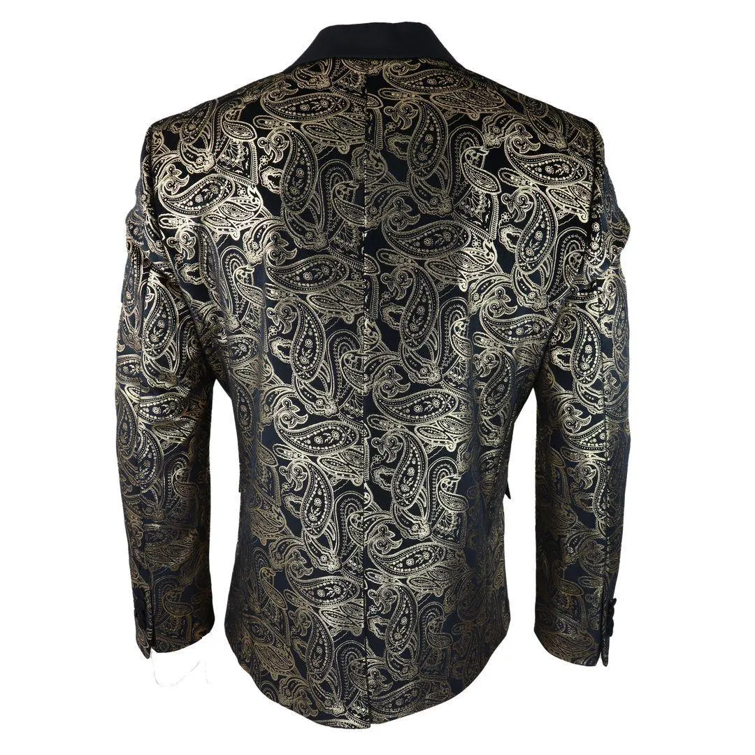 Mens Velvet Paisley Floral Blazer Black Gold Silver Tuxedo Jacket Dinner Suit Tux