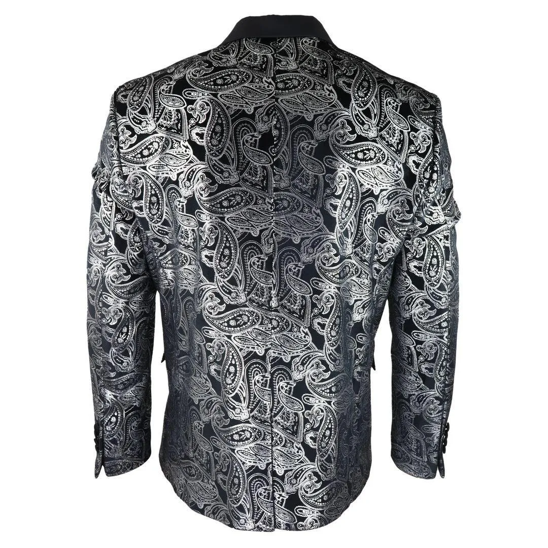 Mens Velvet Paisley Floral Blazer Black Gold Silver Tuxedo Jacket Dinner Suit Tux