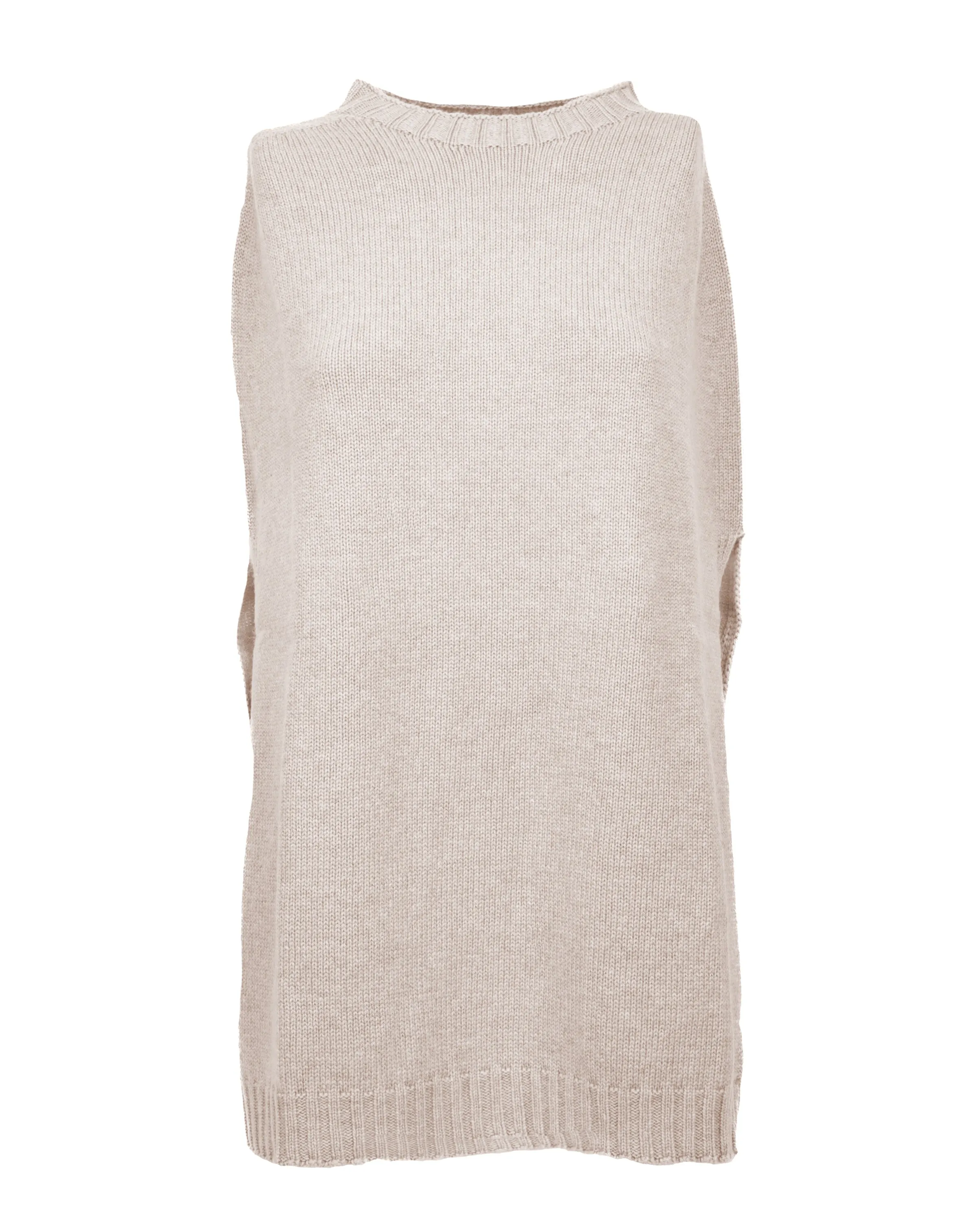 NEW FALL 24 - Pure Cashmere Side Slits Poncho Beige