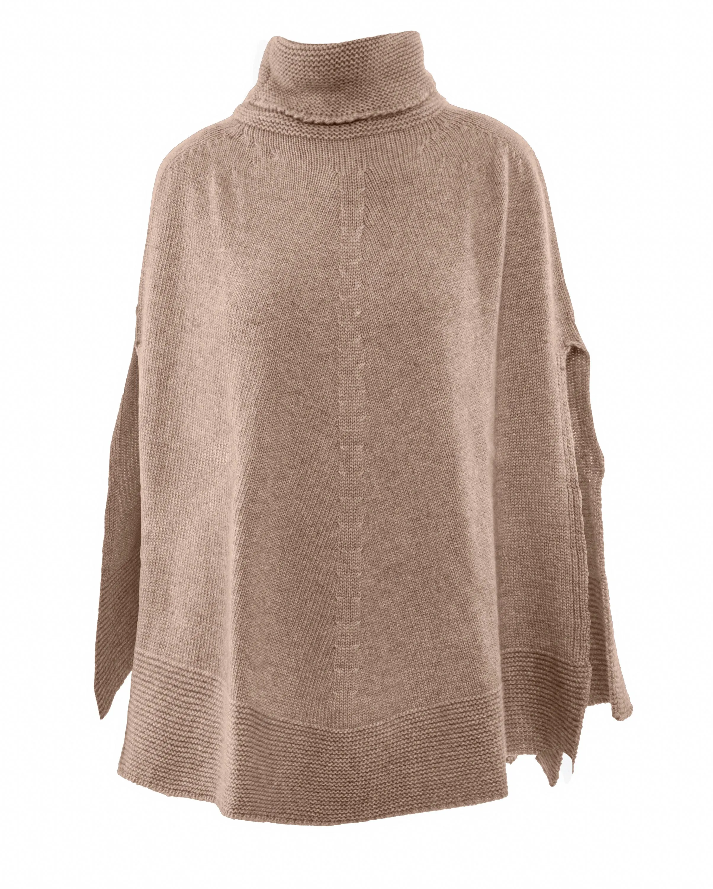 NEW FALL 24 - Pure Cashmere Turtleneck Poncho Taupe