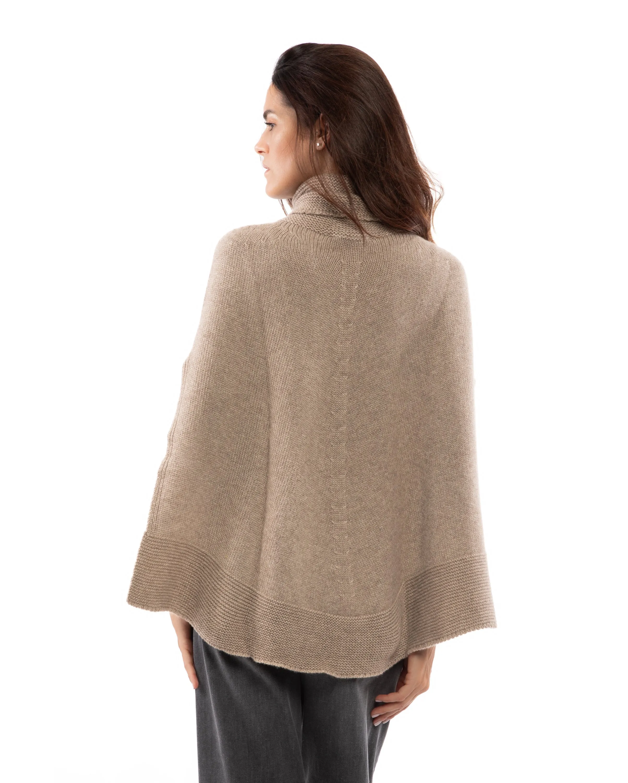 NEW FALL 24 - Pure Cashmere Turtleneck Poncho Taupe