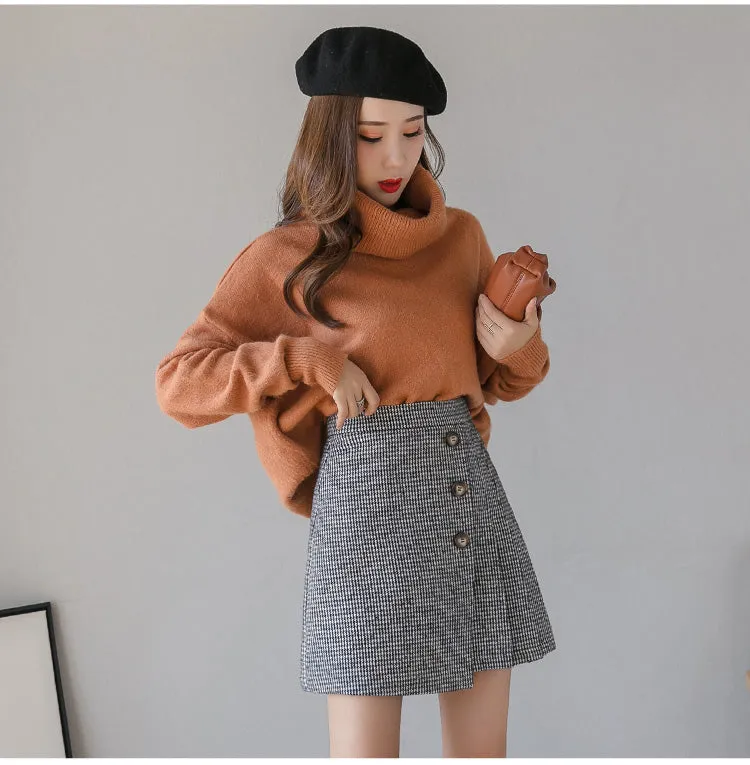 new stylish thousands bird plaid woolen A line pleated skirt irregular hem girl high waist pleated for girls in winter