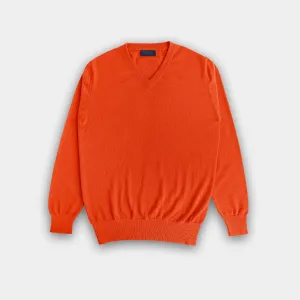 Orange Gloss V-Neck Cashmere Sweater