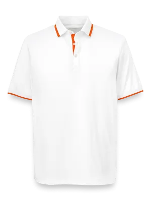 Performance Blend Three Button Polo - White/coral